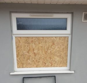 Boarded up window in Edmonton